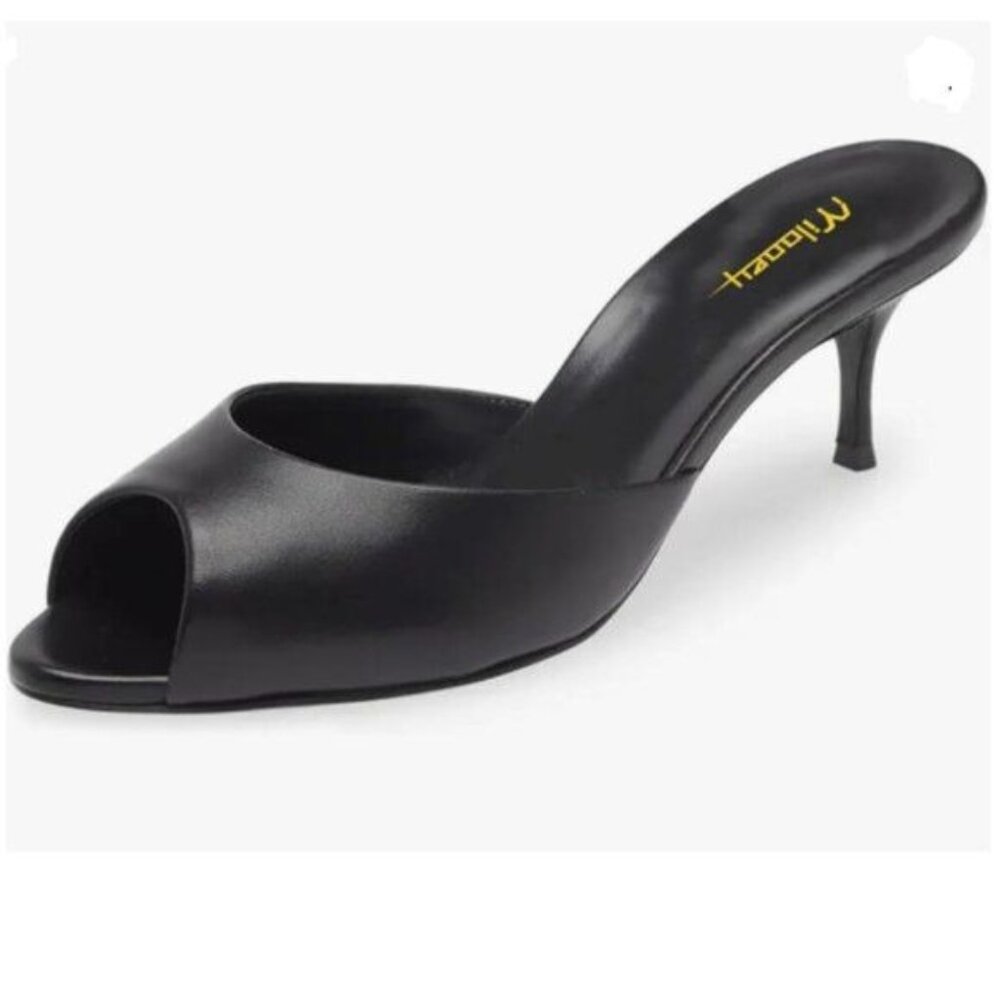 Milooey shoes Women's Kitten Low Heels Peep Toe Heeled Slide Sandals